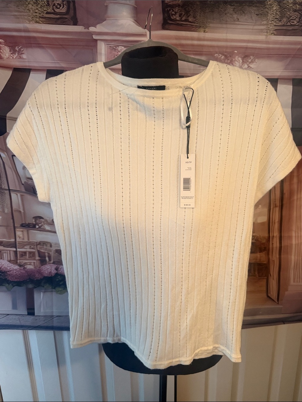 Women's Short-Sleeve Ribbed Knit Top - Cream